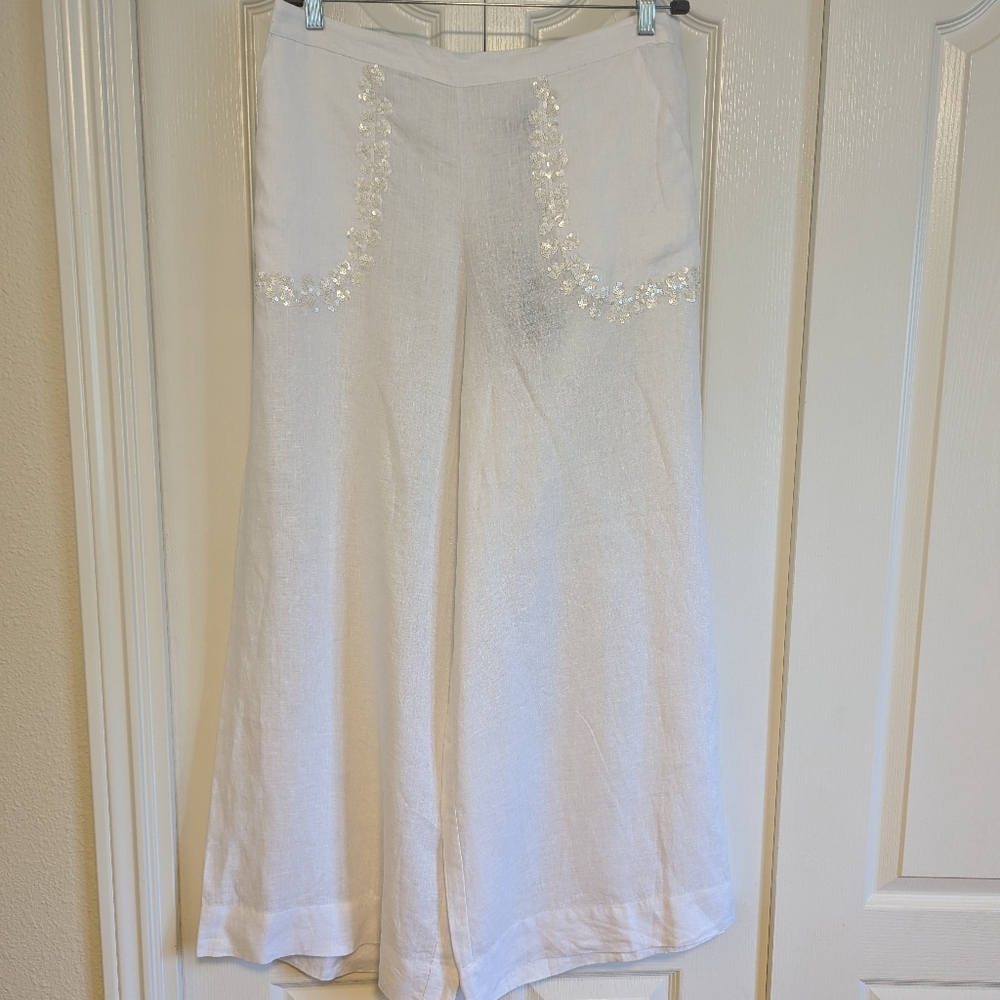Maliparmi Sequin embroidery linen trousers | NWT | Sz 48 EU (16)